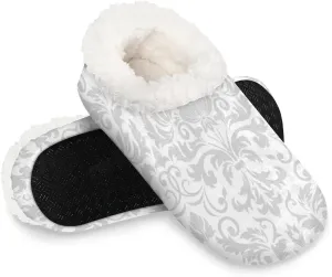 KOBLEN Luxury Damask Element Slippers for Women House Shoes with Fleece Lining Wide Comfy Full Slippers Lightweight Cozy Loafer with Rubber Sole Unisex Slippers Adults for Indoor Outdoor