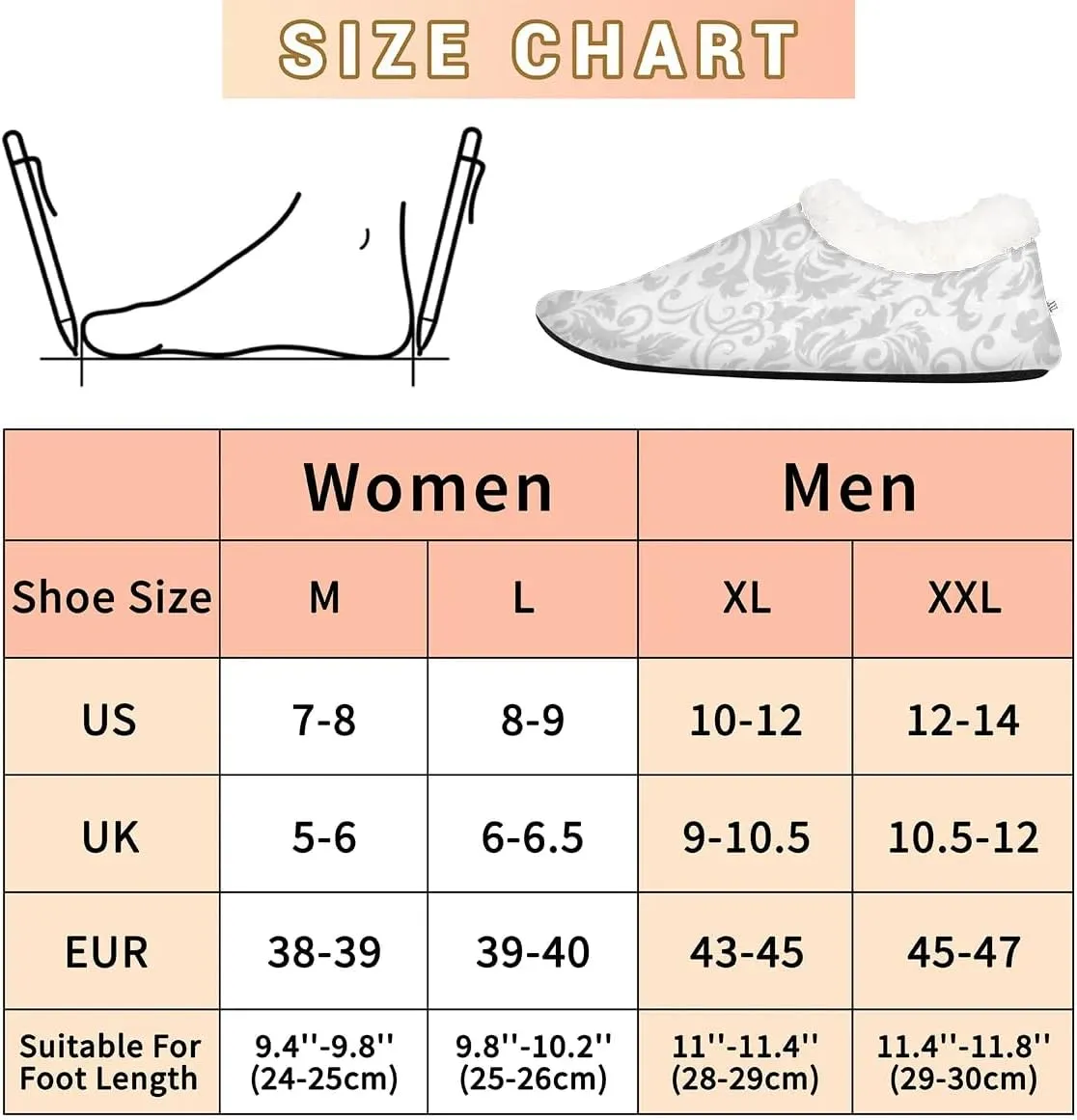 KOBLEN Luxury Damask Element Slippers for Women House Shoes with Fleece Lining Wide Comfy Full Slippers Lightweight Cozy Loafer with Rubber Sole Unisex Slippers Adults for Indoor Outdoor