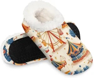 KOBLEN Playground Slippers for Women House Shoes with Fleece Lining Wide Comfy Full Slippers Lightweight Cozy Loafer with Rubber Sole Unisex Slippers Adults for Indoor Outdoor