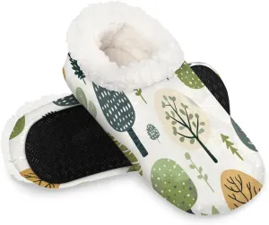 KOBLEN Trees Plant Slippers for Women House Shoes with Fleece Lining Wide Comfy Full Slippers Lightweight Cozy Loafer with Rubber Sole Unisex Slippers Adults for Indoor Outdoor