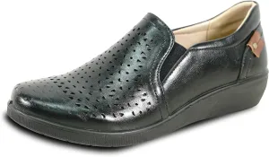 KOZI Women Comfort Casual Wedge Shoe Slip-On Loafer OY Collection Round Toe Gore Removable Insole Black Brown Red White