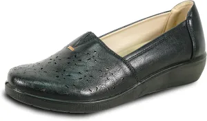 KOZI Women Comfort Casual Wedge Shoe Slip-On Loafer OY Collection Round Toe Gore Removable Insole Black Brown Red White