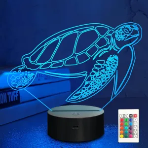 Lampeez Kids 3D Turtle Night Light Optical Illusion Lamp with 16 Colors Remote Control Changing Birthday Xmas Valentine's Day Gift Idea for Boys and Girls