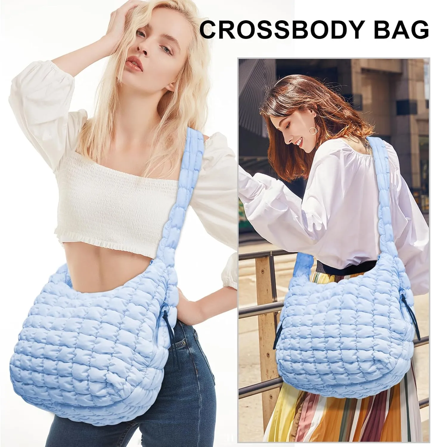 Large Puffer Tote Bag for Women Quilted Crossbody Bag, Hobo Quilted Tote Bag Crossbody Shoulder Handbags Puff Purse