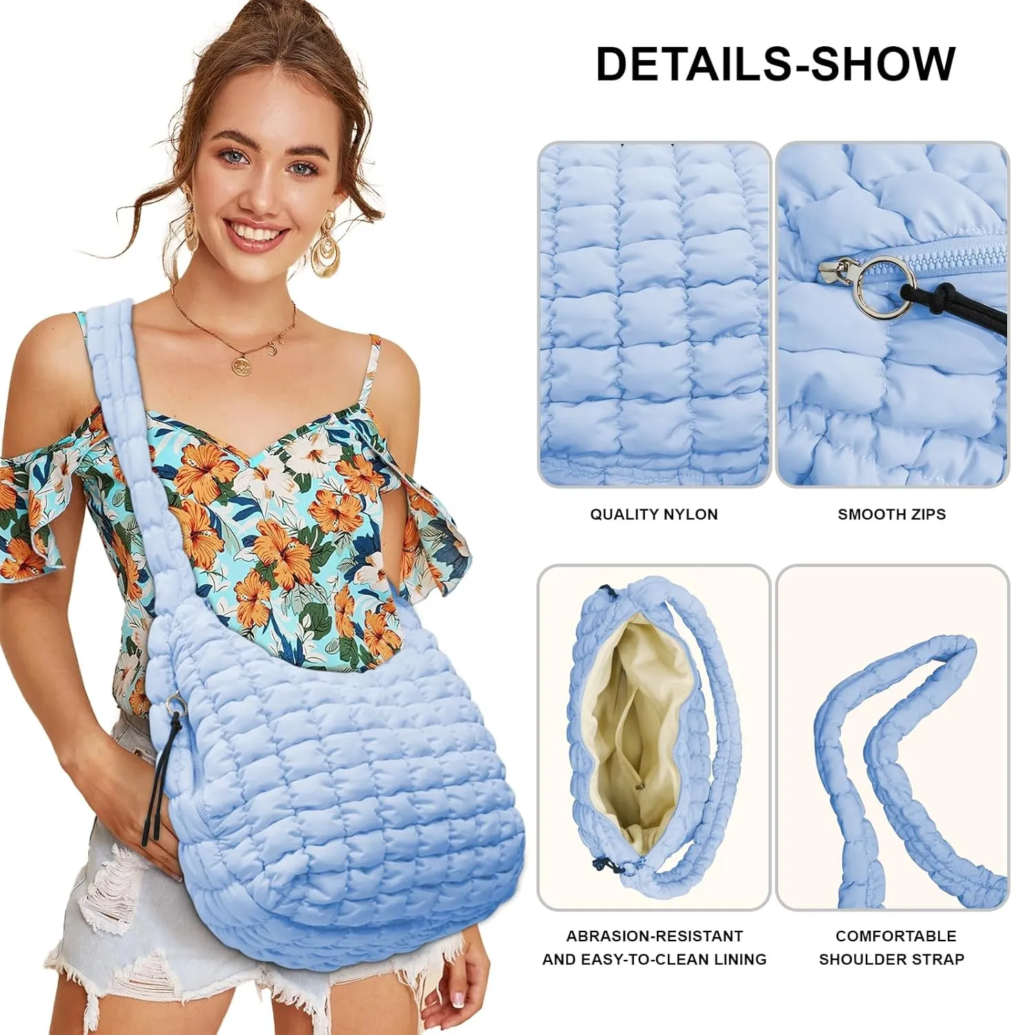 Large Puffer Tote Bag for Women Quilted Crossbody Bag, Hobo Quilted Tote Bag Crossbody Shoulder Handbags Puff Purse