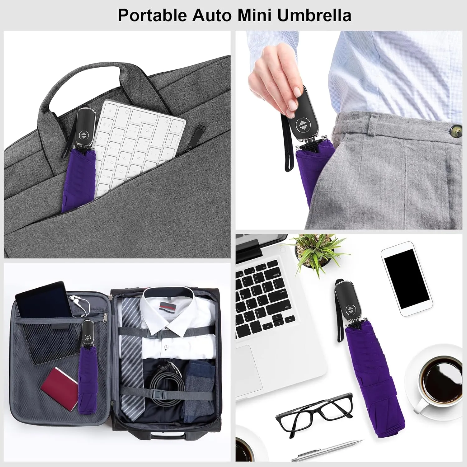 LEAGERA Compact Travel Umbrella for Purse - Flat Handle, Waterproof for Light Rain