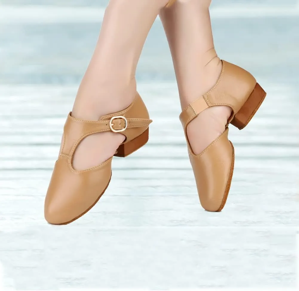 Leather Jazz Dance Shoes for Women Men Slip on Teaching Dance Sandals