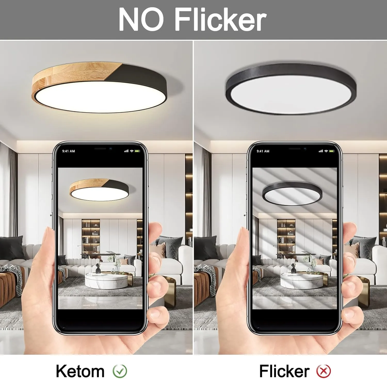 Led Ceiling Light Flush Mount: 15.8 Inch 30W Bedroom Light Fixture with Round Wood Modern Black Flat Overhead Minimalist Ceiling Lamps for Kitchen Hallway Laundry Warm White 3000K, Not Dimmable