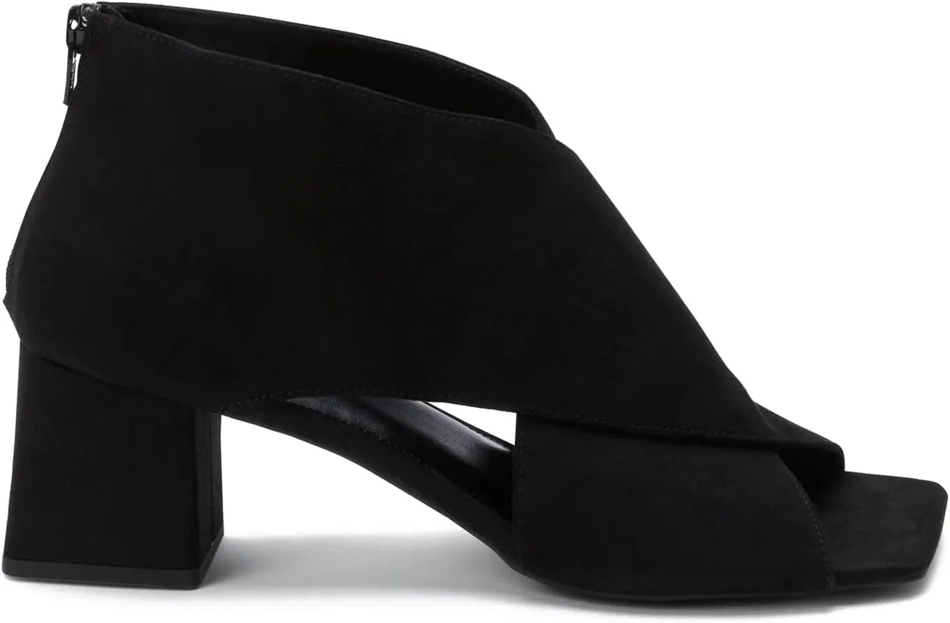 LEHOOR Women Chunky Heel Open Toe Booties Suede Side Cut-Out Ankle Boots Square Peep Toe 2 Inch Block Mid Heels Dress Heeled Sandal Booties Back Zipper Summer Casual Size 4-11 M US