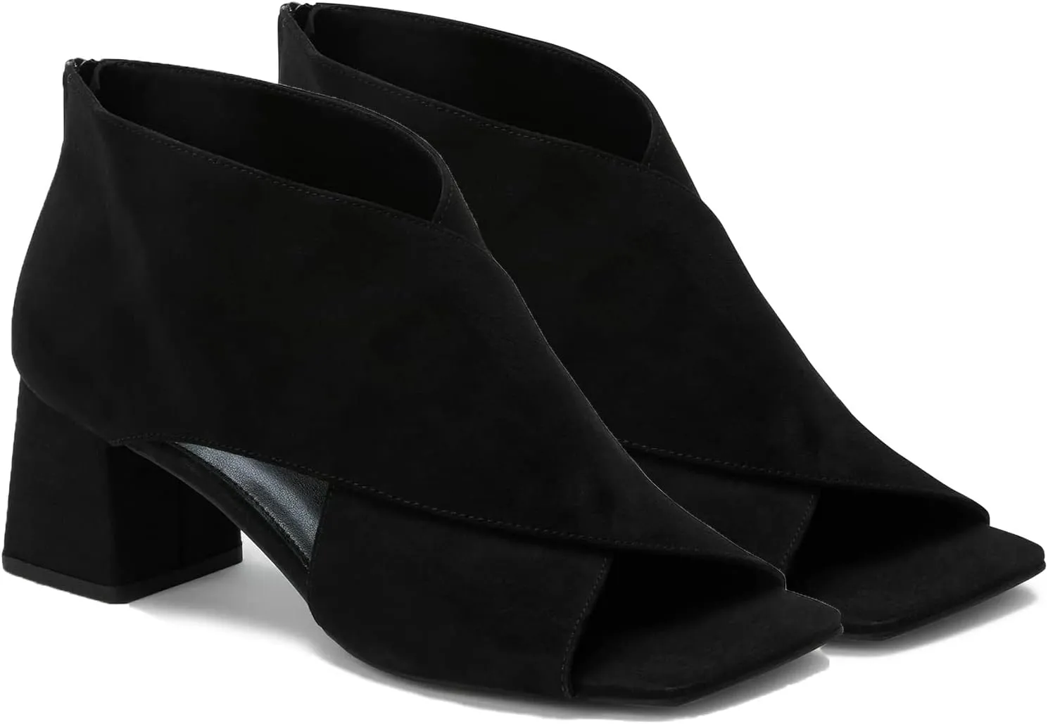 LEHOOR Women Chunky Heel Open Toe Booties Suede Side Cut-Out Ankle Boots Square Peep Toe 2 Inch Block Mid Heels Dress Heeled Sandal Booties Back Zipper Summer Casual Size 4-11 M US