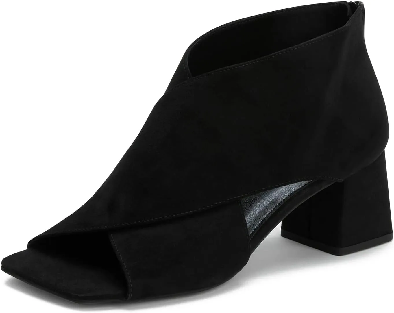 LEHOOR Women Chunky Heel Open Toe Booties Suede Side Cut-Out Ankle Boots Square Peep Toe 2 Inch Block Mid Heels Dress Heeled Sandal Booties Back Zipper Summer Casual Size 4-11 M US