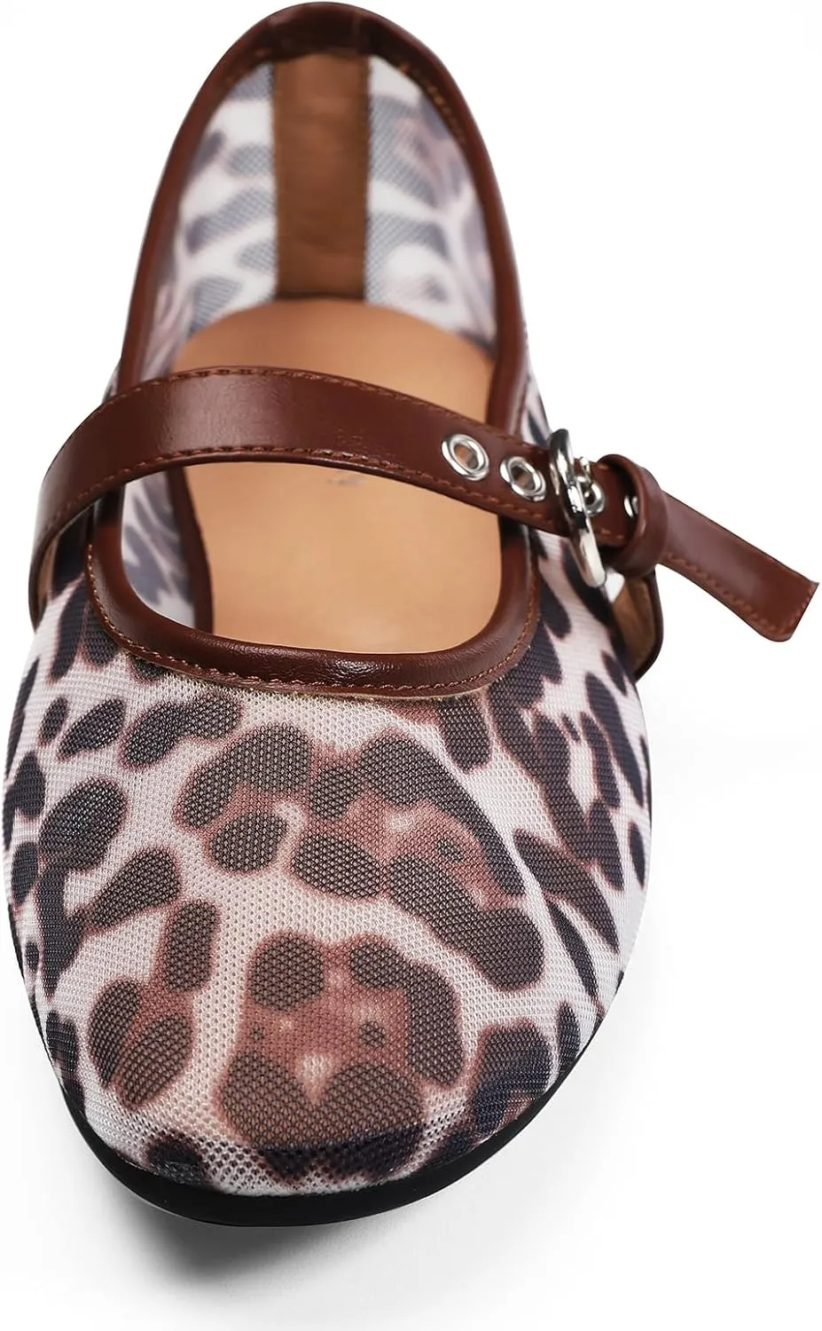 Leopard Flats for Women Mesh Ballet Flats Mary Jane Animal Print Shoes Slip On Casual Breathable Ballerina Flats