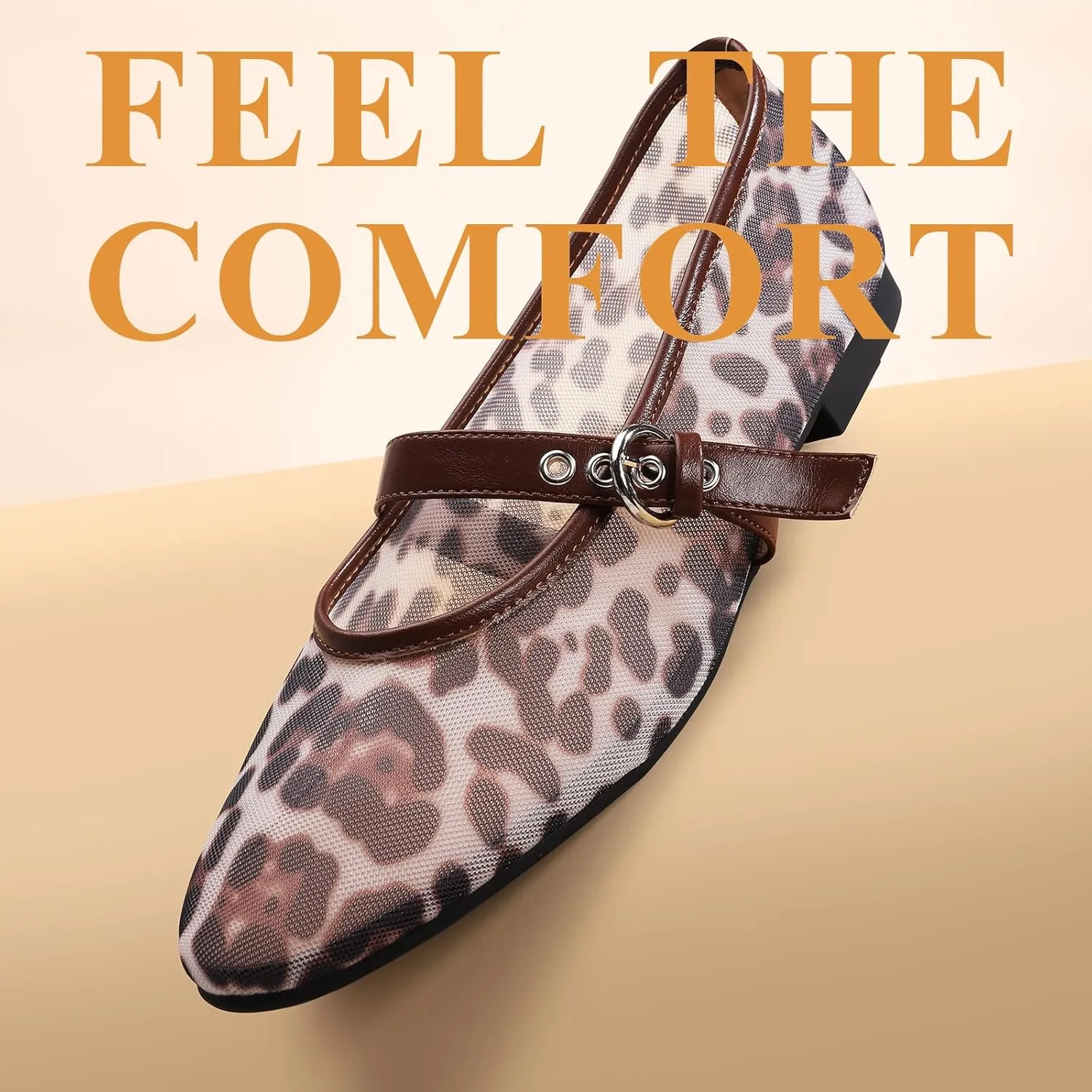 Leopard Flats for Women Mesh Ballet Flats Mary Jane Animal Print Shoes Slip On Casual Breathable Ballerina Flats