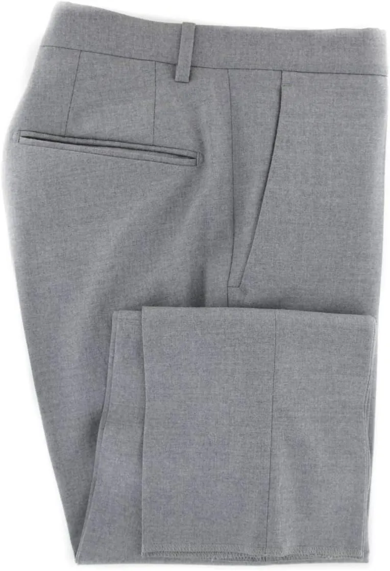 Light Gray Solid Wool Pants - Slim