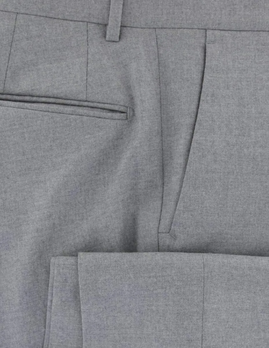 Light Gray Solid Wool Pants - Slim