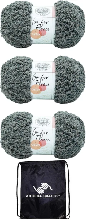 Lion Brand Go for Fleece Sherpa Stone 937-149 (3-Skeins - Same Dye Lot) Jumbo #7 Polyester Yarn for Crocheting and Knitting with Project Bag
