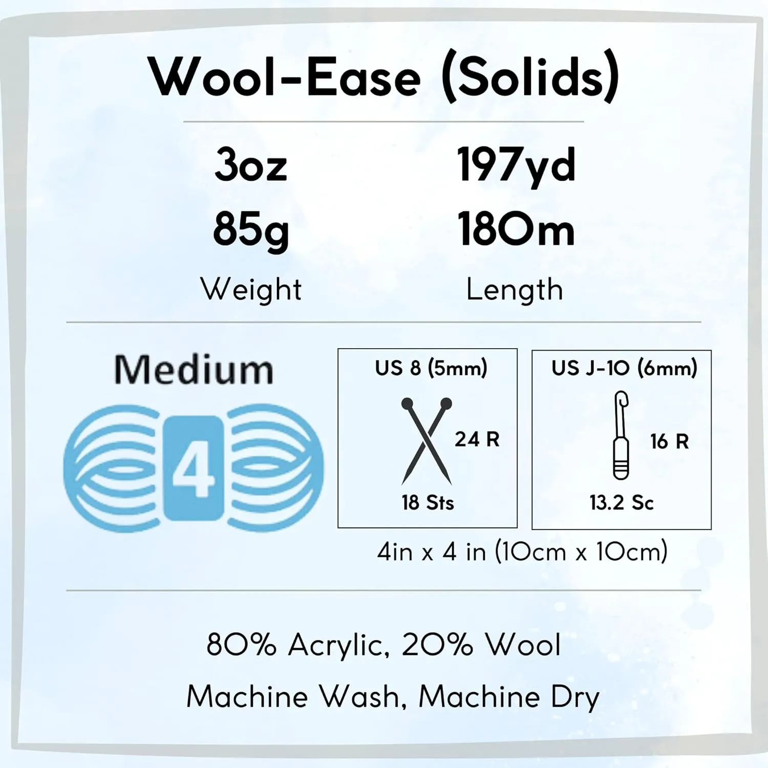 Lion Brand Wool Ease Icicle 620-006 (3-Skeins - Same Dye Lot) Worsted Medium #4 Acrylic, Wool Yarn for Crocheting and Knitting with Project Bag