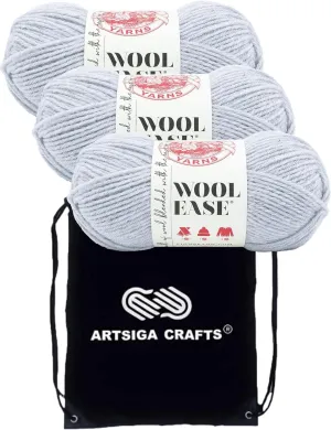 Lion Brand Wool Ease Icicle 620-006 (3-Skeins - Same Dye Lot) Worsted Medium #4 Acrylic, Wool Yarn for Crocheting and Knitting with Project Bag