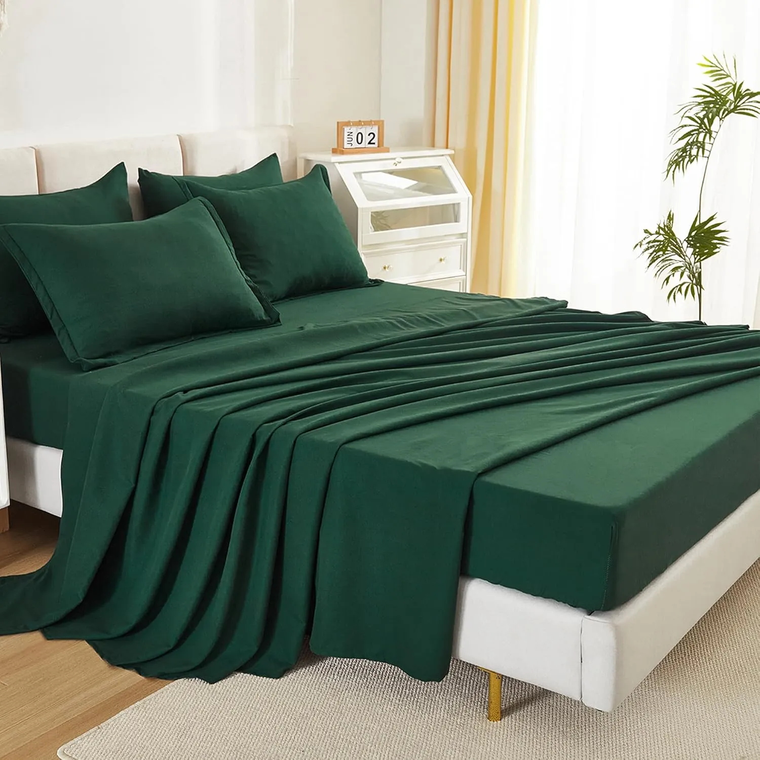 Litanika King Size Comforter Set Dark Emerald Green - 7 Pieces Bed in a Bag King Beddding Comforter Sets, Solid Lightweight Bed Set with Comforter, Sheets, Pillowcases & Shams