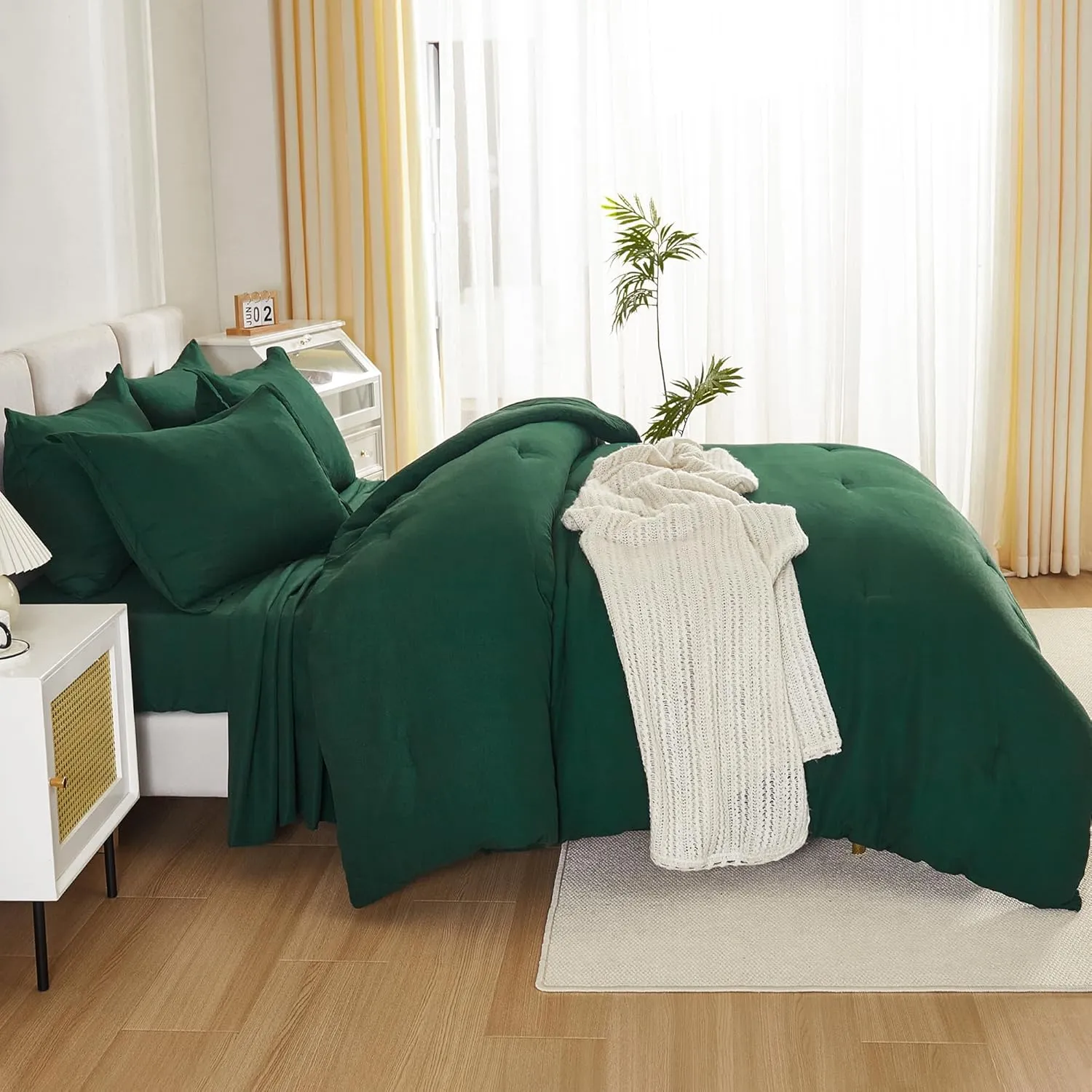 Litanika King Size Comforter Set Dark Emerald Green - 7 Pieces Bed in a Bag King Beddding Comforter Sets, Solid Lightweight Bed Set with Comforter, Sheets, Pillowcases & Shams