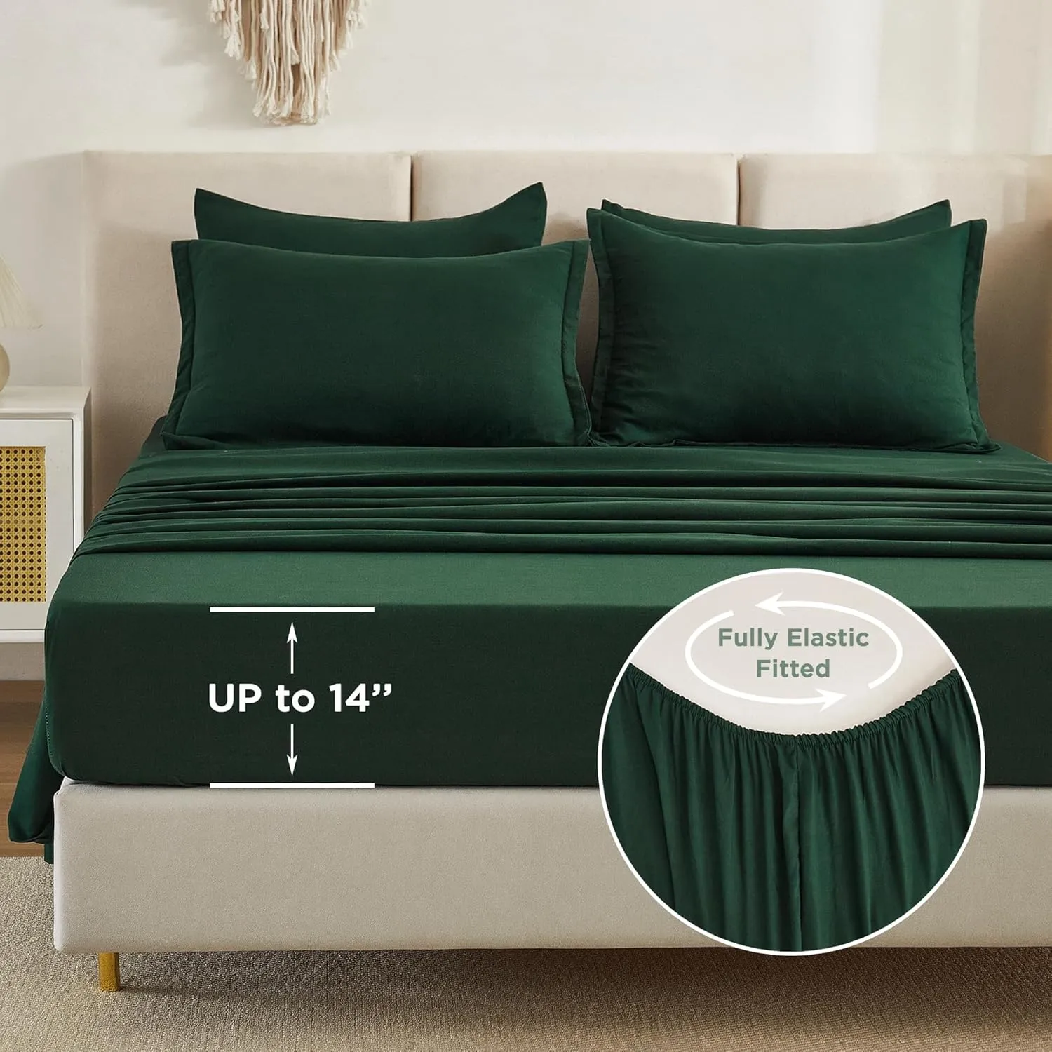 Litanika King Size Comforter Set Dark Emerald Green - 7 Pieces Bed in a Bag King Beddding Comforter Sets, Solid Lightweight Bed Set with Comforter, Sheets, Pillowcases & Shams