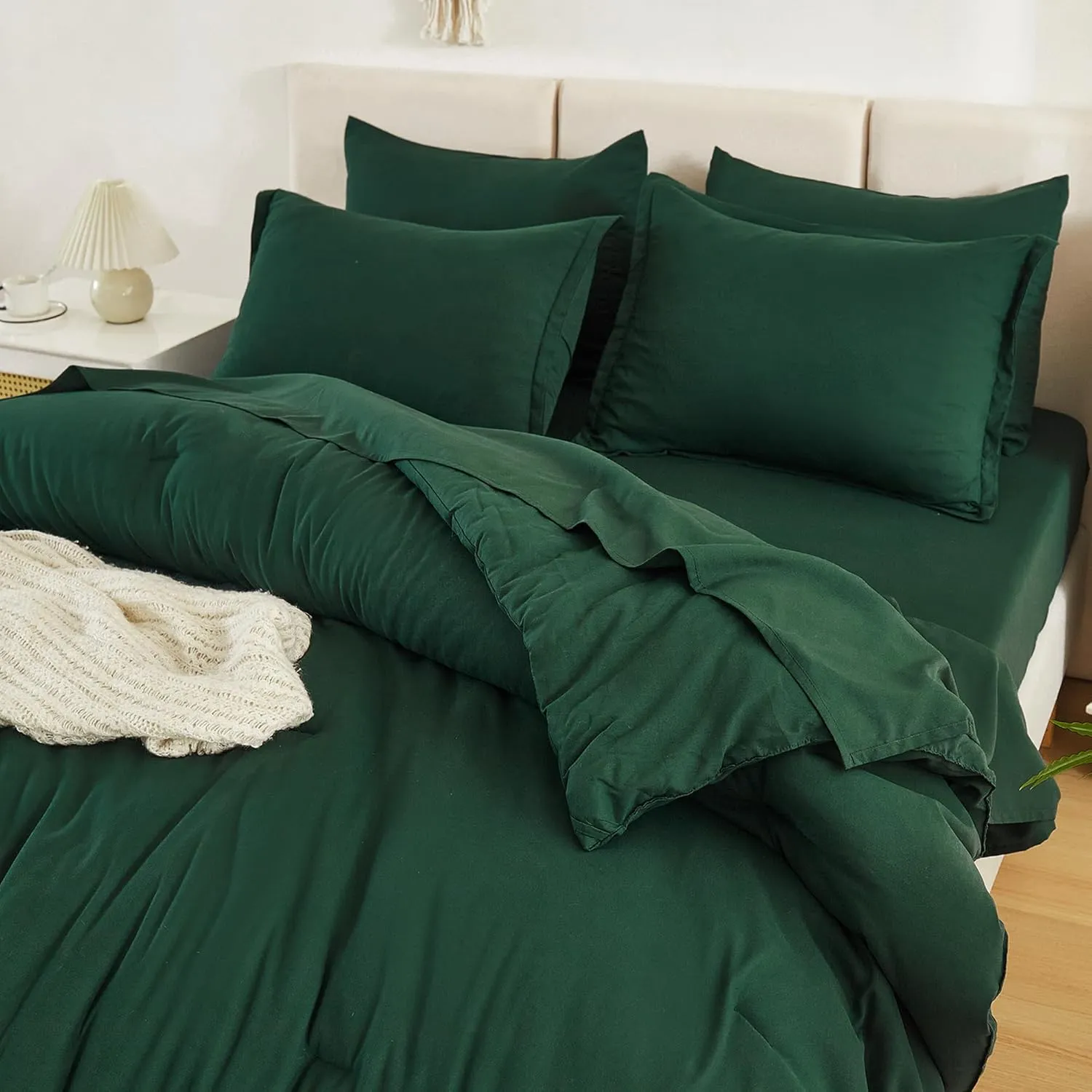 Litanika King Size Comforter Set Dark Emerald Green - 7 Pieces Bed in a Bag King Beddding Comforter Sets, Solid Lightweight Bed Set with Comforter, Sheets, Pillowcases & Shams
