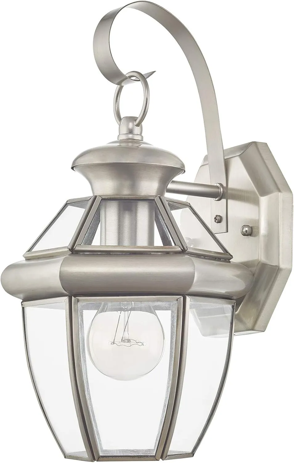 Livex Lighting 2051-91 Monterey 1 Light Outdoor Brushed Nickel Finish Solid Brass Wall Lantern with Clear Beveled Glass