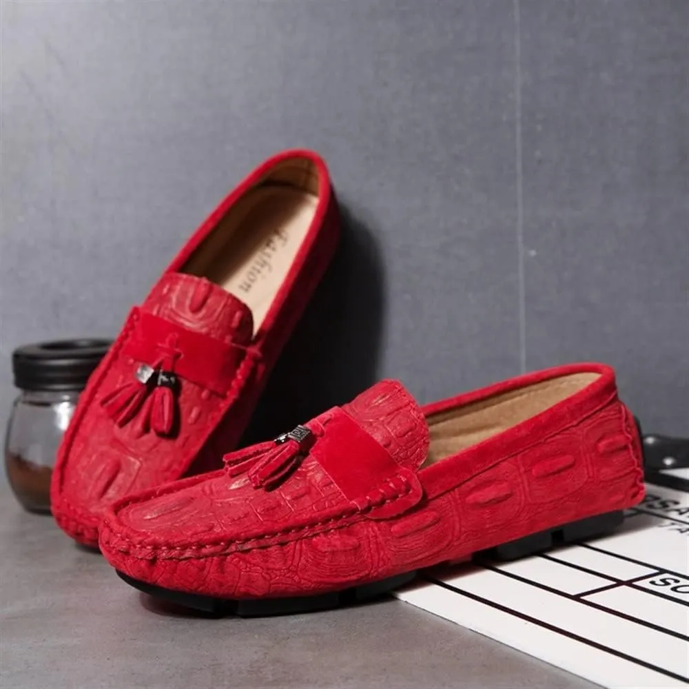 Loafers for Men Faux Crocodile Print Solid Colors Tassel Leather Flexible Slip Resistant Anti-Slip Walking Party Slip-on