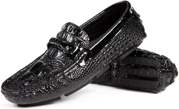 Loafers for Men Solid Color Crocodile Print Driving Style Loafer Comfortable Lightweight Flexible Casual Slip On