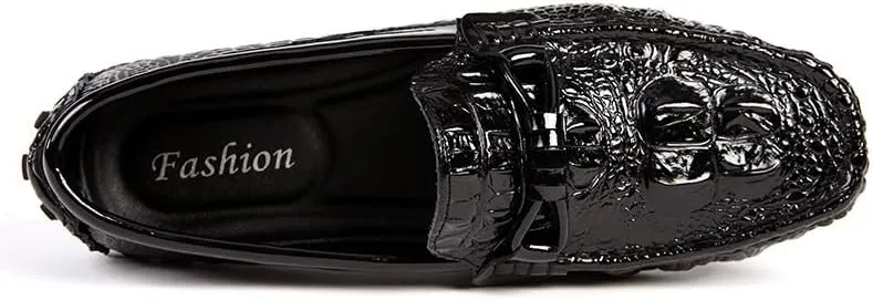 Loafers for Men Solid Color Crocodile Print Driving Style Loafer Comfortable Lightweight Flexible Casual Slip On
