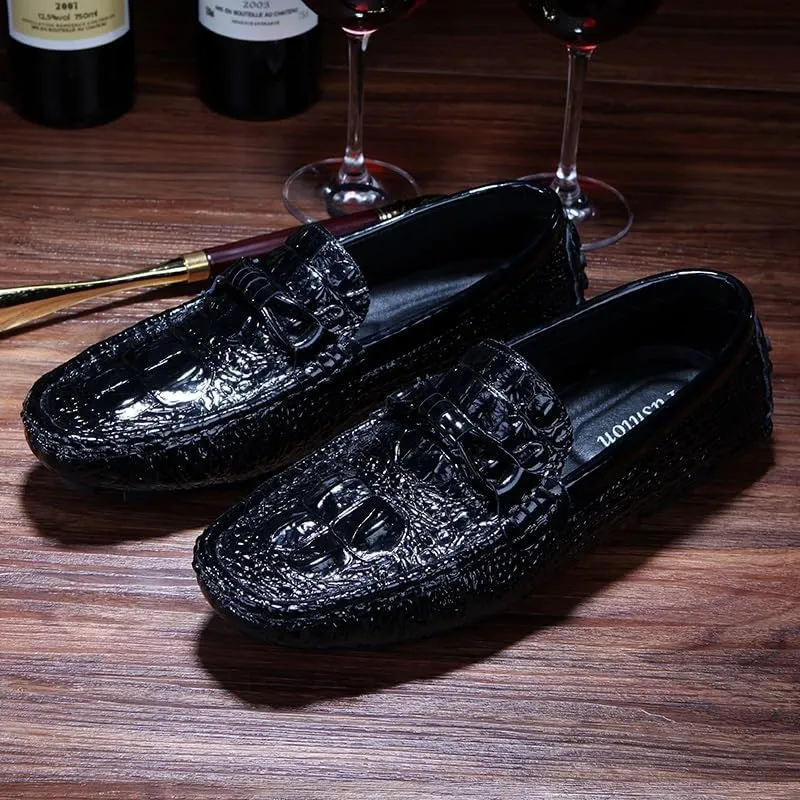 Loafers for Men Solid Color Crocodile Print Driving Style Loafer Comfortable Lightweight Flexible Casual Slip On