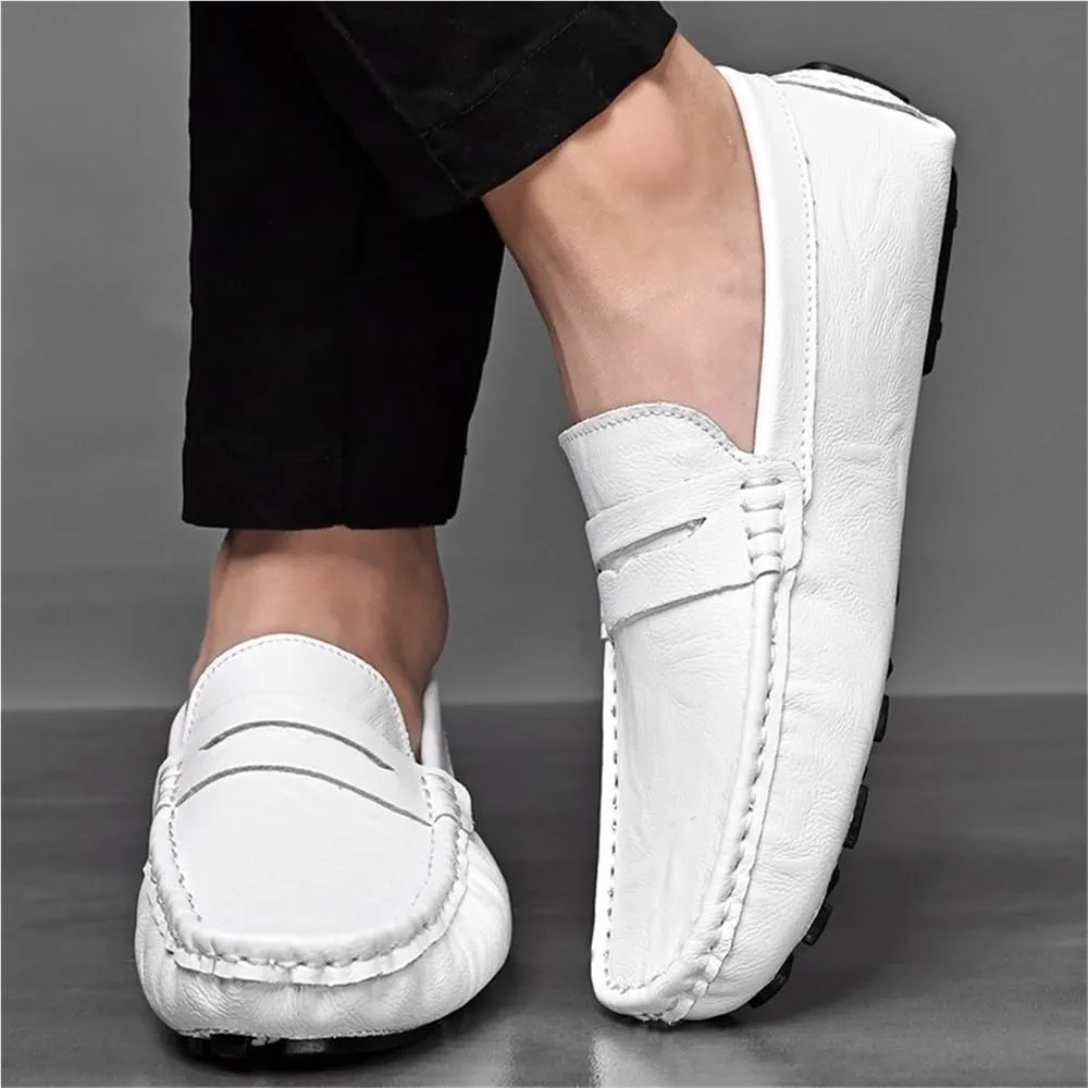 Loafers for Men Solid Color Leather Comfortable Flexible Lightweight Resistant Party Casual Slip-On Boat Shoes