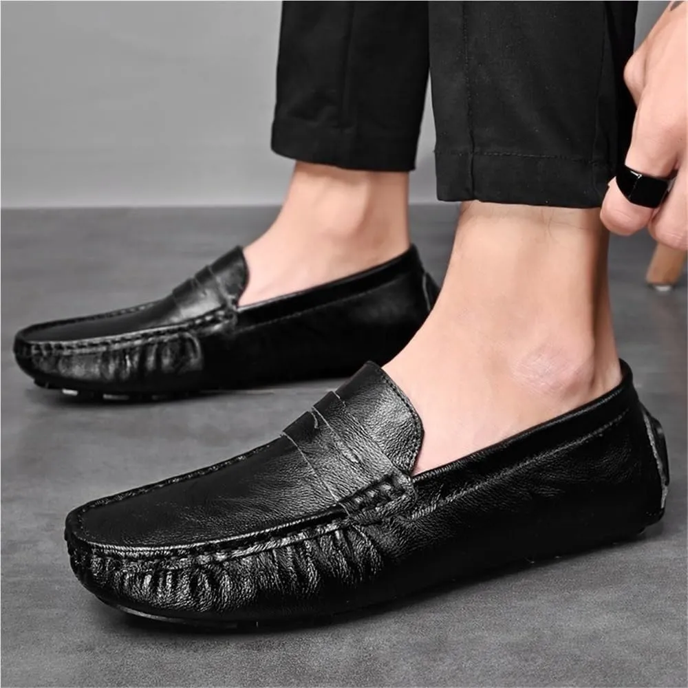 Loafers for Men Solid Color Leather Comfortable Flexible Lightweight Resistant Party Casual Slip-On Boat Shoes