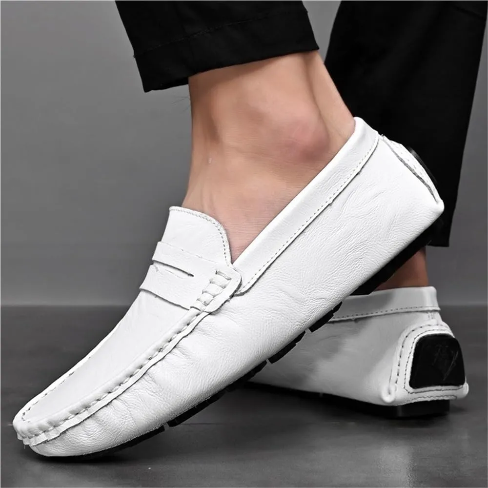 Loafers for Men Solid Color Leather Comfortable Flexible Lightweight Resistant Party Casual Slip-On Boat Shoes