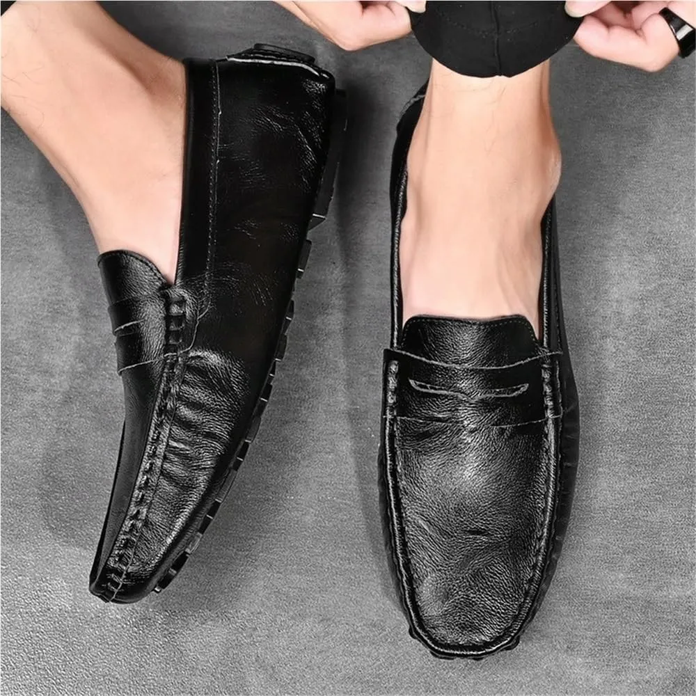 Loafers for Men Solid Color Leather Comfortable Flexible Lightweight Resistant Party Casual Slip-On Boat Shoes