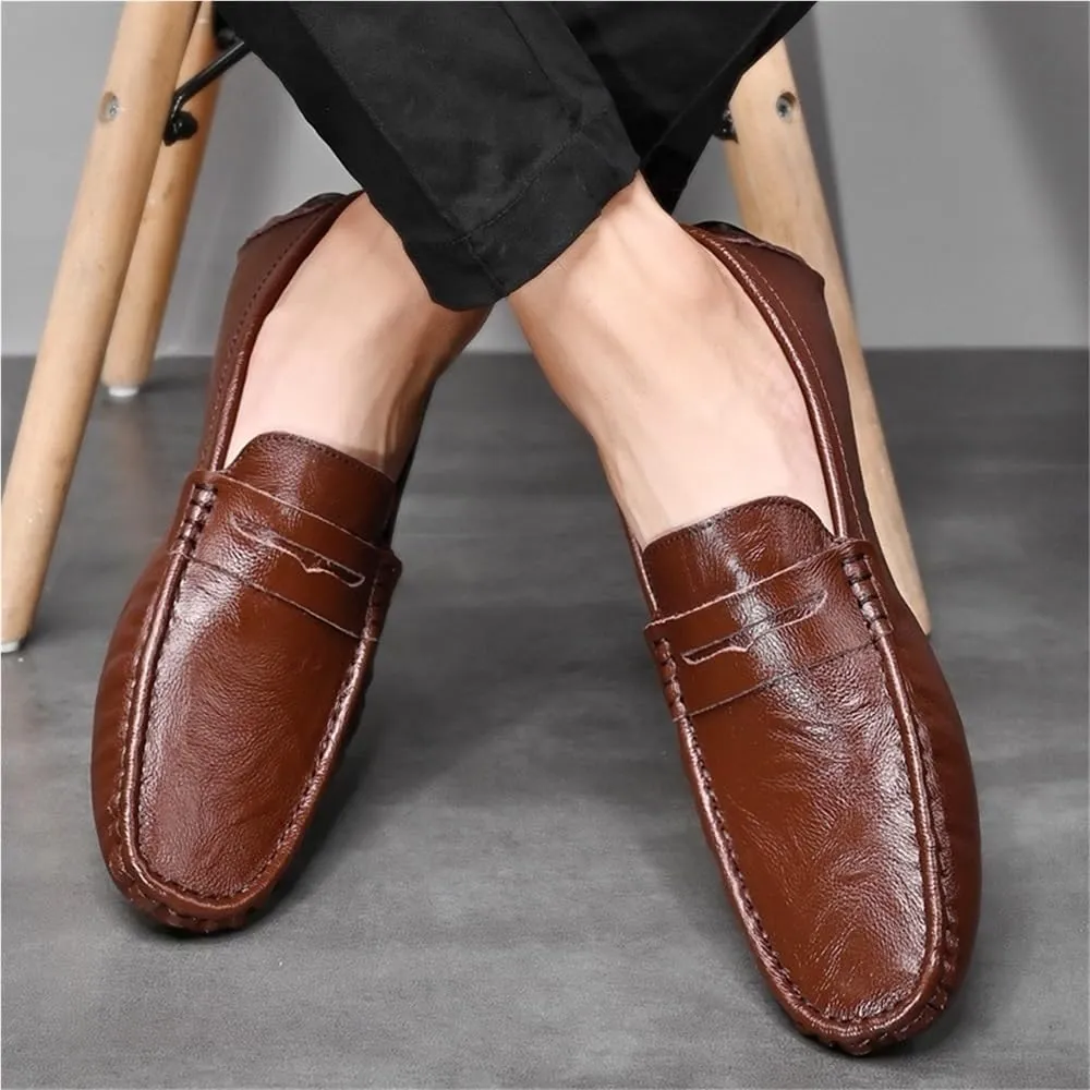 Loafers for Men Solid Color Leather Comfortable Flexible Lightweight Resistant Party Casual Slip-On Boat Shoes