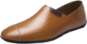 Loafers for Mens Faux Leather Tuxedo Round Toe Solid Color Working Slip Resistant Block Heel Anti-Slip Rubber Sole Shoe Slip On