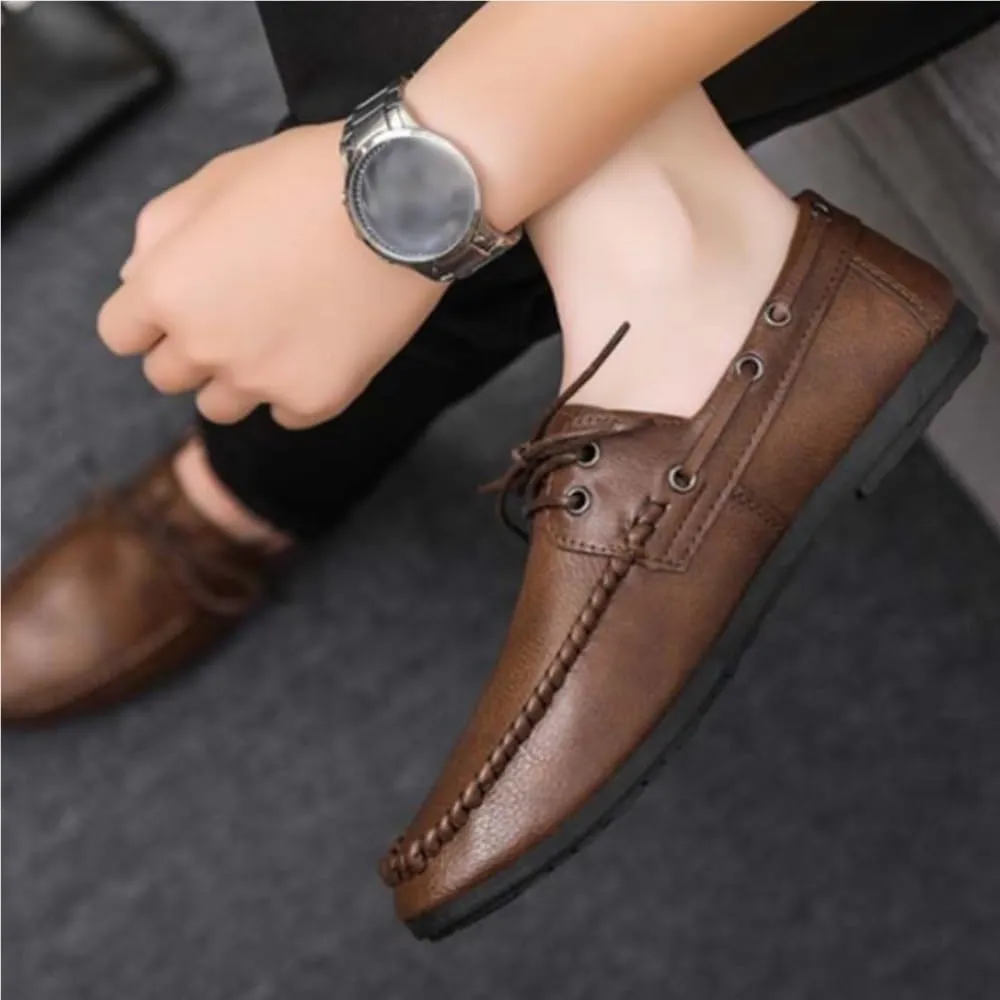 Loafers Shoes for Men PU Leather Lace Up Driving Style Flexible Flat Heel Anti-Slip Prom Classic Slip-on