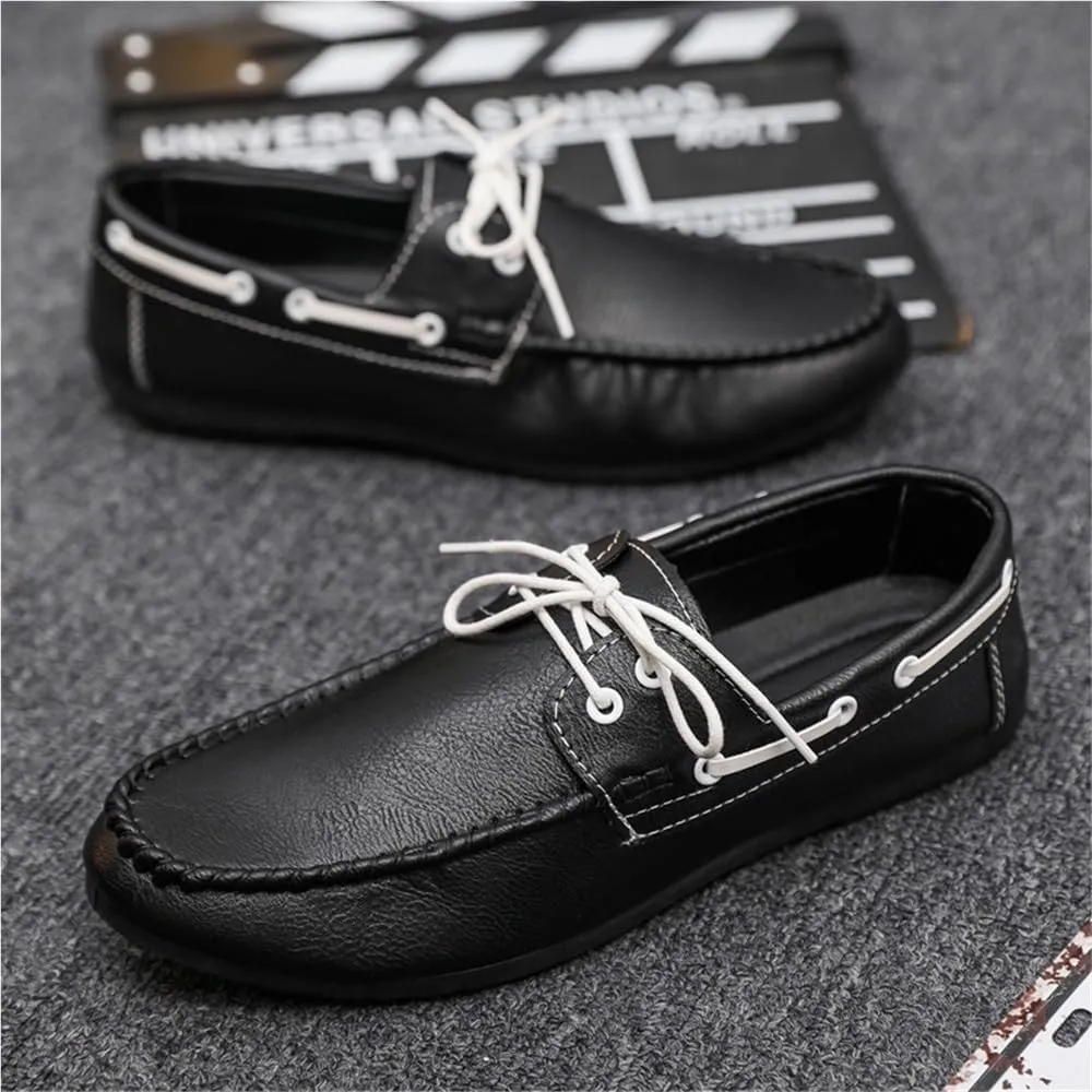 Loafers Shoes for Men PU Leather Lace Up Driving Style Flexible Flat Heel Anti-Slip Prom Classic Slip-on