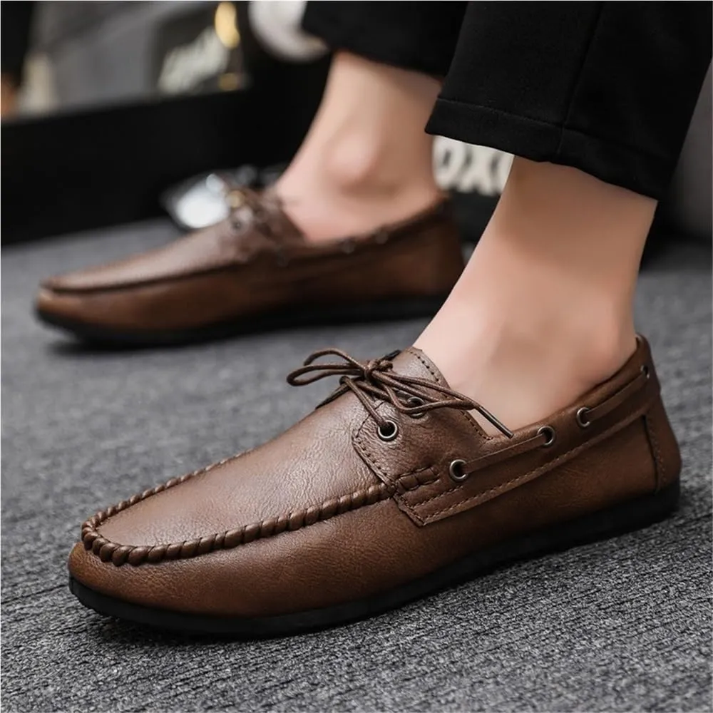 Loafers Shoes for Men PU Leather Lace Up Driving Style Flexible Flat Heel Anti-Slip Prom Classic Slip-on
