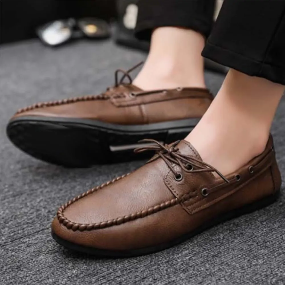 Loafers Shoes for Men PU Leather Lace Up Driving Style Flexible Flat Heel Anti-Slip Prom Classic Slip-on