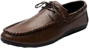 Loafers Shoes for Men PU Leather Lace Up Driving Style Flexible Flat Heel Anti-Slip Prom Classic Slip-on