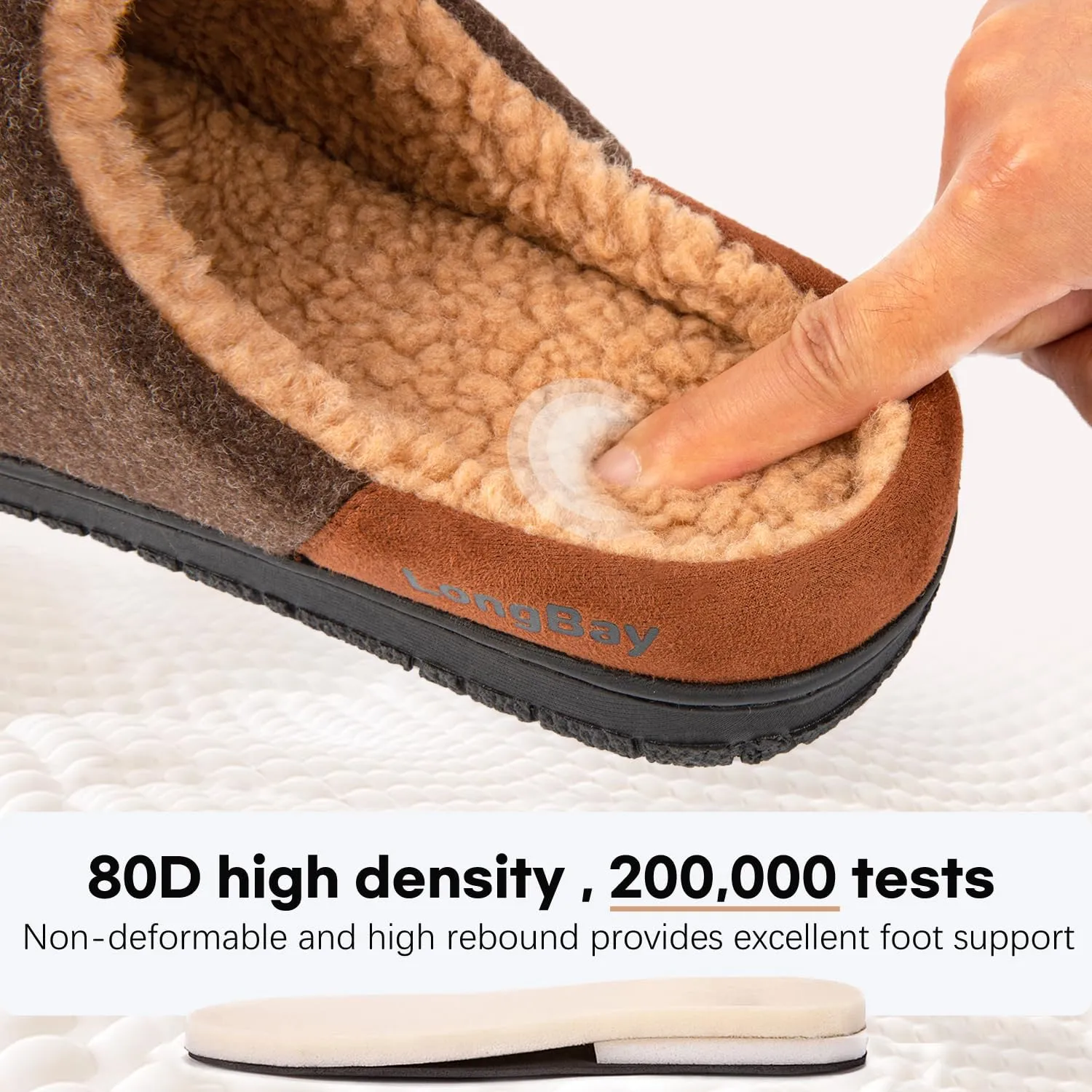 LongBay Men's Fuzzy Sherpa Lined Slippers Warm Memory Foam Non-slip Slippers Slip-on House Shoes for Indoor Outdoor