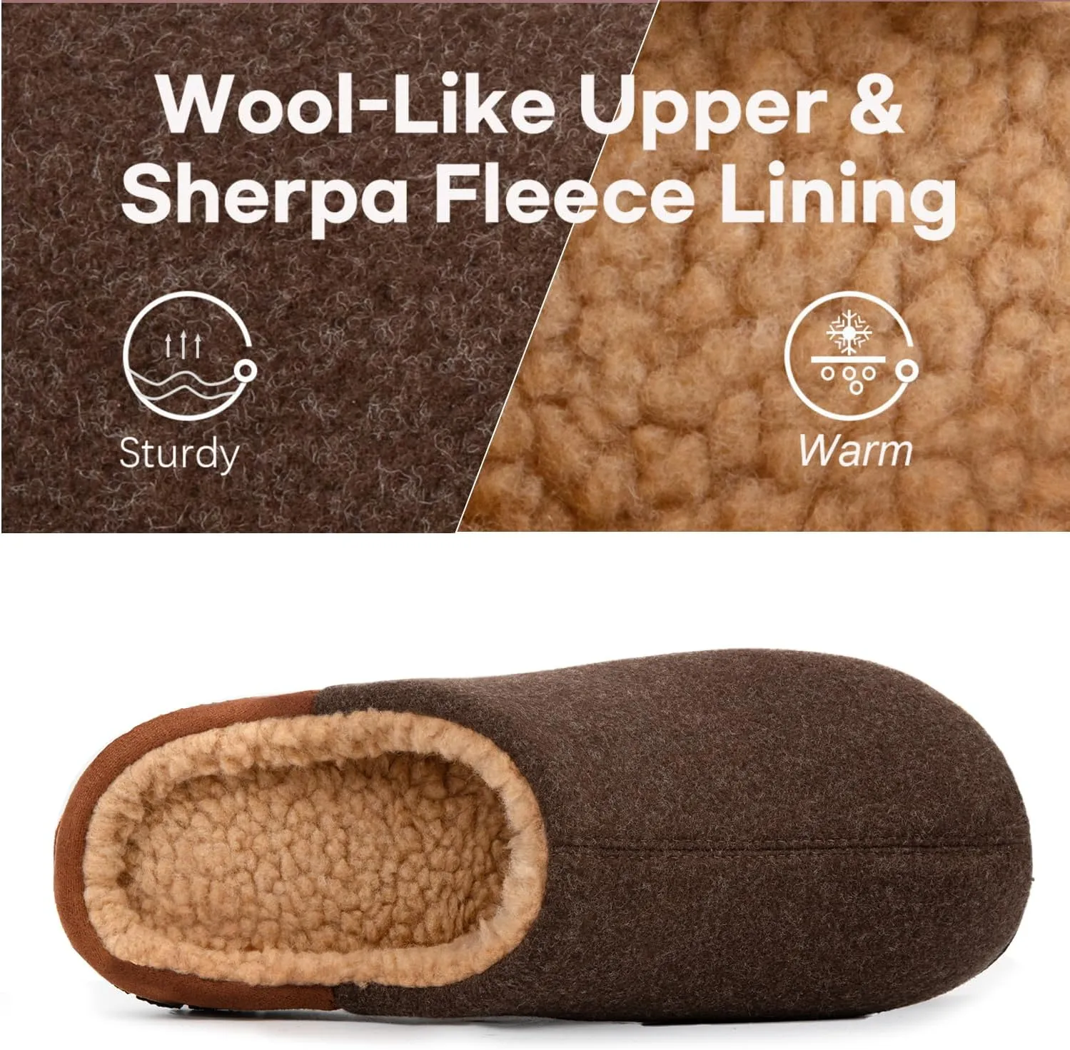 LongBay Men's Fuzzy Sherpa Lined Slippers Warm Memory Foam Non-slip Slippers Slip-on House Shoes for Indoor Outdoor