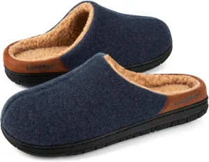 LongBay Men's Fuzzy Sherpa Lined Slippers Warm Memory Foam Non-slip Slippers Slip-on House Shoes for Indoor Outdoor