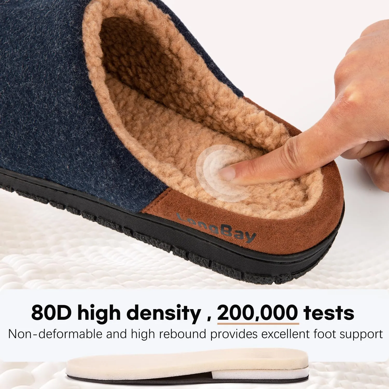 LongBay Men's Fuzzy Sherpa Lined Slippers Warm Memory Foam Non-slip Slippers Slip-on House Shoes for Indoor Outdoor