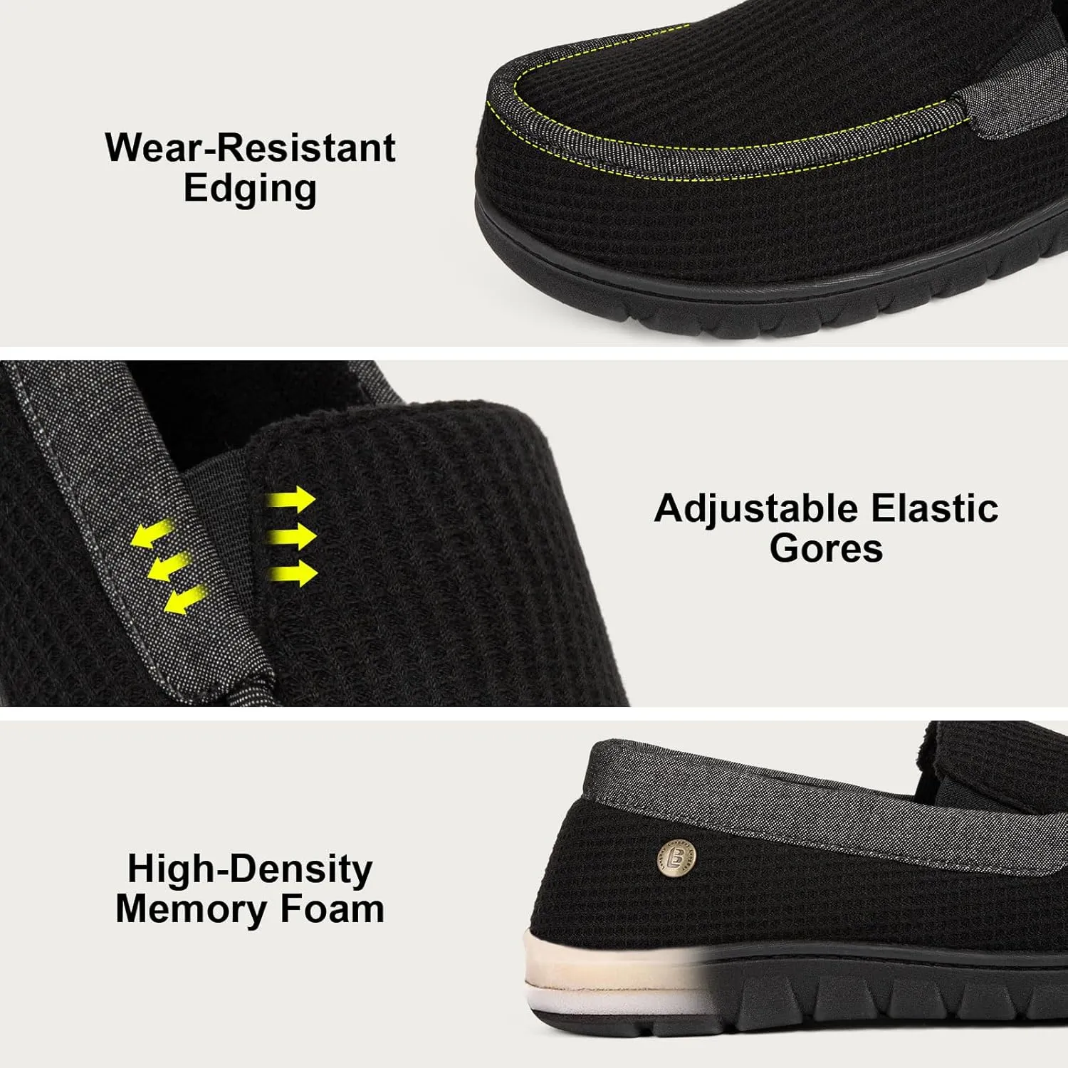 LongBay Men's Memory Foam Loafer Slippers Cozy Waffle Knit Slip on Moc House Shoes for Indoor Outdoor