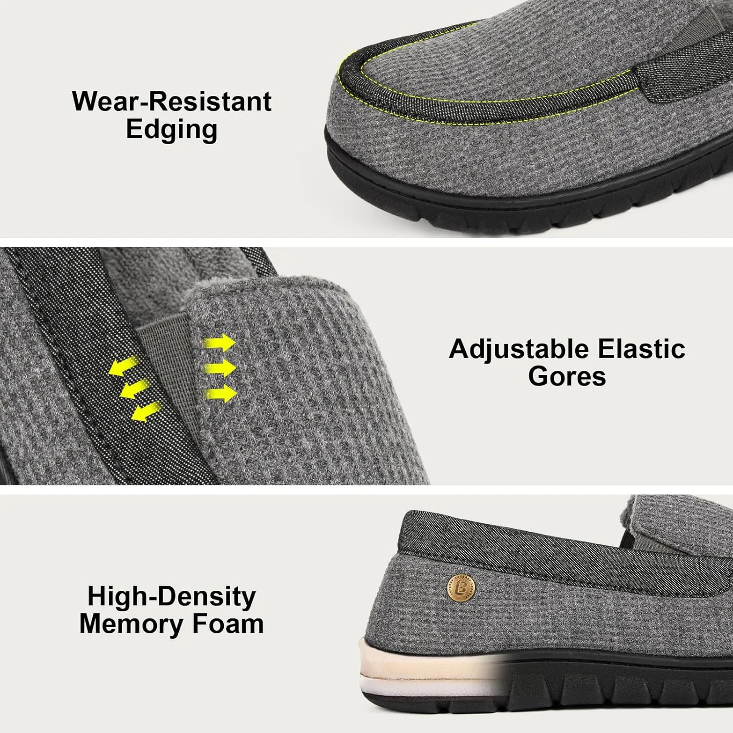 LongBay Men's Memory Foam Loafer Slippers Cozy Waffle Knit Slip on Moc House Shoes for Indoor Outdoor