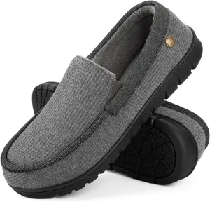 LongBay Men's Memory Foam Loafer Slippers Cozy Waffle Knit Slip on Moc House Shoes for Indoor Outdoor