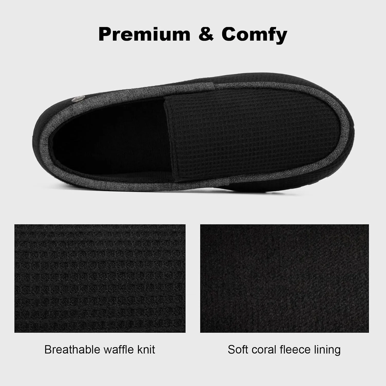 LongBay Men's Memory Foam Loafer Slippers Cozy Waffle Knit Slip on Moc House Shoes for Indoor Outdoor